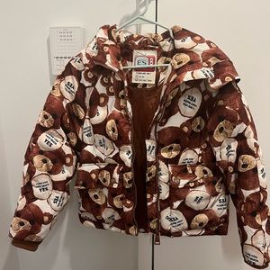 Cute cartoon bear pattern short puffer jacket